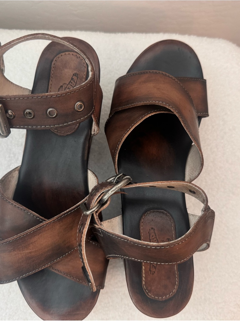 Freebird by Steven Distressed Brown Leather Wedge Sandals